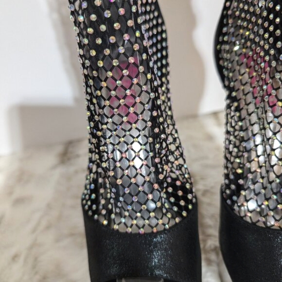 Golden Bulls Black Mesh Rhinestone Clear 6" Platform High Heels - Picture 2 of 10